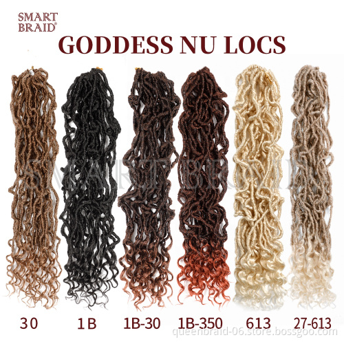 Goddess Nu Locs Crochet Hair with Curly End Natural Curly Dreadlocks Hair Ombre Faux Locs Crochet Braids 24" 21Strands/Pack